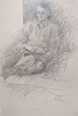 Бельмасов Борис Петрович (1940-2016). Женщина с книгой. 1980-е гг. Бумага, графитный карандаш. 