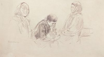 Неизвестный художник. На лавочке. Бумага, карандаш. 14Х24,8 см.