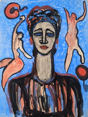 Неизвестный художник. Женский портрет. Бумага, акварель. 57,5Х43 см.