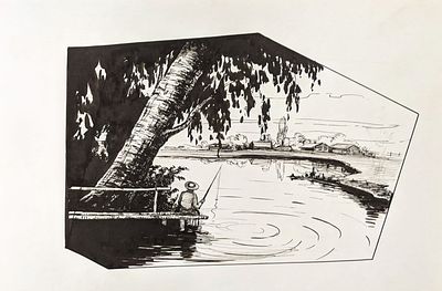 Неизвестный художник. Рыбак. Бумага, тушь. 21,5Х31 см.