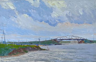 Роберт Пуре. Железный мост. Картон, масло. 19Х28 см.