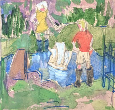 Неизвестный художник. Кораблик. Бумага, акварель, карандаш. 14Х14,5 см.