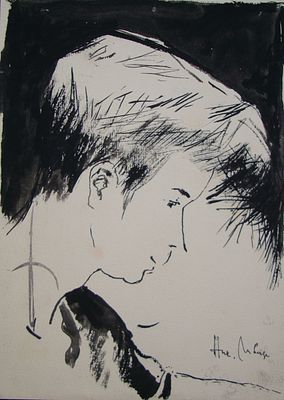 Ливада Николай Николаевич (1941 г.р.). Портрет. Бумага, тушь. 18 Х 25,5 см. Справа внизу 