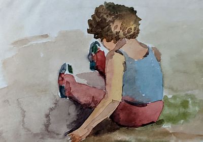 Курилович Александр Михайлович (1928 г.р.). Ребенок. 1950-60- е гг. Бумага, акварель. 11,5Х16 