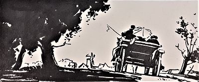 Курилович Александр Михайлович (р. 1928). Бричка. Бумага, тушь, белила. 16,5 х 7,5 см. Наклеено 