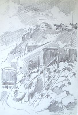 Курилович Александр Михайлович (1928 г.р.). Без названия. 1983 г. Бумага, уголь. 49Х31,7 см . 