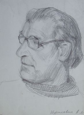 Курилович Александр Михайлович (1928 г.р.). Портрет мужчины в профиль. 1950-е гг. Бумага 