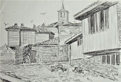 Курилович Александр Михайлович (1928 г.р.). Чайки. 1950-60 е гг. Бумага, уголь. 37Х54 см. На 