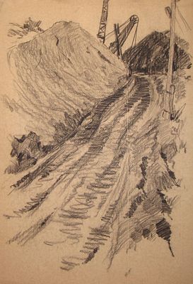 Курилович Александр Михайлович (1928 г.р.). Карьер. Бумага, уголь. 42 Х 64 см. Имеются 