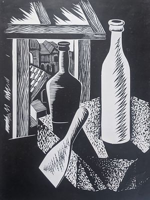 Неизвестный художник. Бутылки. Бумага, линогравюра. 32Х24 см.