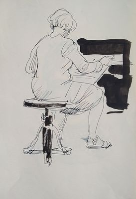 . н.х 
бумага тушь перо 
1950 ые года