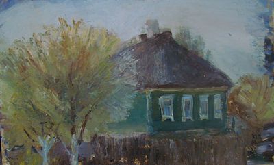 Неизвестный художник (Россия). Сельский дом. Оргалит, масло. 37 х 53 см.