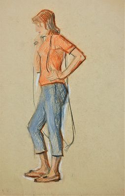 Орлов Василий Сергеевич (1910). Девушка в розовой кофте. Бумага, пастель. 41 х 28,5 см. Василий 