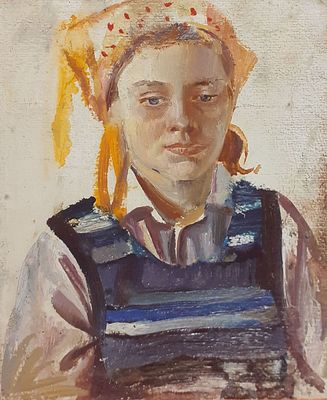 Бельмасов Борис Петрович (1940-2016). Женя. Картон, масло. 18 х 21,5 см. На обратной стороне 