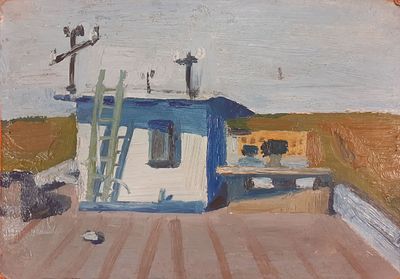 Бельмасова Людмила Борисовна (1964). На крыше. Картон, масло. 19,5 х 13,5 см. Живописец. 