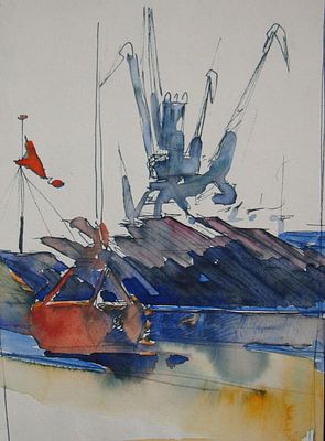 Орлов Василий Сергеевич (1910-2010). Кран. 1960-е гг. Бумага, акварель, тушь. 15,5 Х 12,5 см. 