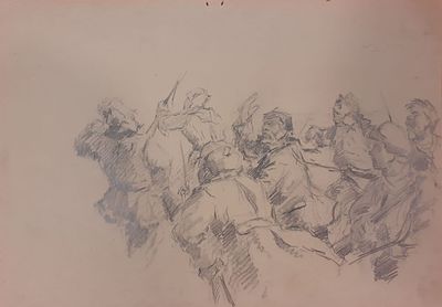 Неизвестный художник (Россия). В атаку. Бумага, графитный карандаш. 30,5 х 21 см. На обратной 