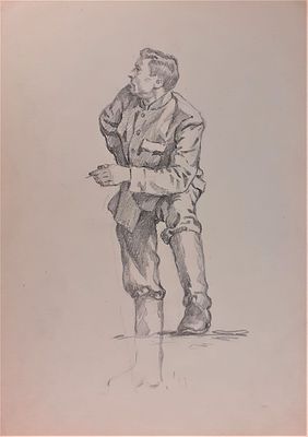 Неизвестный художник (Россия). Перекур. Бумага, графитный карандаш. 20 х 28,5 см.