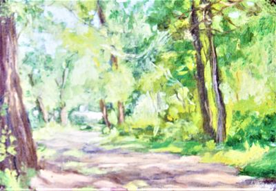 Неизвестный художник. (Россия). Мостик в парке. Картон, масло. 10х14 см.