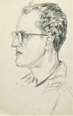Неизвестный художник (Россия). Портрет мужчины в очках. Бумага графитный карандаш. 44 х 27,5 см.