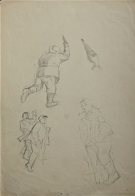 Неизвестный художник (Россия). Вперед! 1940-е гг. Бумага, карандаш. Эскиз. 43х30,5 см.