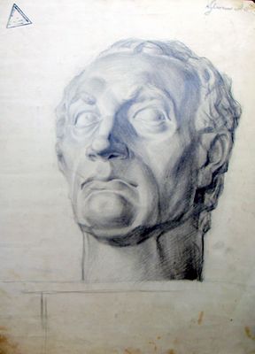 Кулагин Александр Сергеевич (1926 - 2011). Античная голова. 1950-е гг. Бумага, графитный 