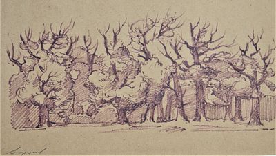 Орлов Василий Сергеевич (1910). Лес. Бумага, фломастеры. 18 х 31 см. Слева внизу подпись 