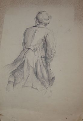 Орлов Василий Сергеевич (1910-2010). Солдат в шинели. Бумага, графитный карандаш. 30,5 Х 44 см. 