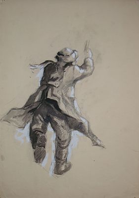 Орлов Василий Сергеевич (1910-2010). В атаку. Бумага, смеш. тех. 31 Х 43,5 см. Родился в городе 