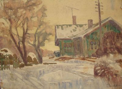 Лопухин Александр Ефимович (1897-1986). Полустанок. 1972 г. Бумага, акварель. 61 х 46 см. 