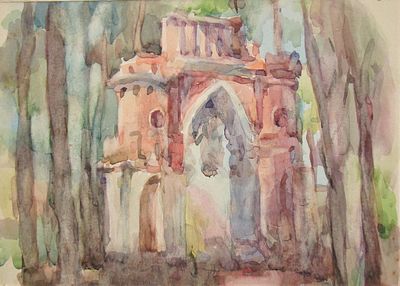 Черноусенко И.А. В парке. Бумага, акварель. 25,5 Х 18 см. На обороте надпись: Черноусенко И.А. 