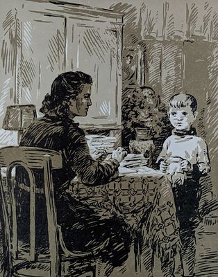 Макунайте Альбина (1926-2001). К книге "Крылья". 1950-е гг. Бумага, линогравюра. 20Х16,5 см. 