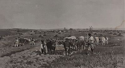 Фотогравюра с картины Маковского Владимира (1846 — 1920). ПАШНЯ (21 х 35). 1885. CHAMP LABOURE. 