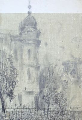 Бельмасов Борис Петрович (1940 г.р.). Храм. 1959 г. Бумага, графитный карандаш . 39Х27,3 см. На 