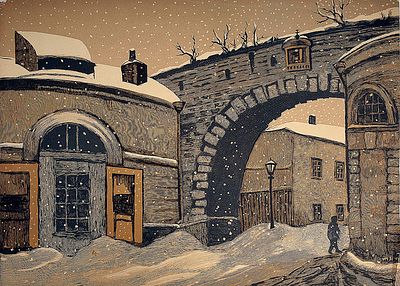 Павлов Иван Николаевич (1872—1951). Старая москва. 1944 г. 
Бумага, линогравюра. 37,5Х50 см. 