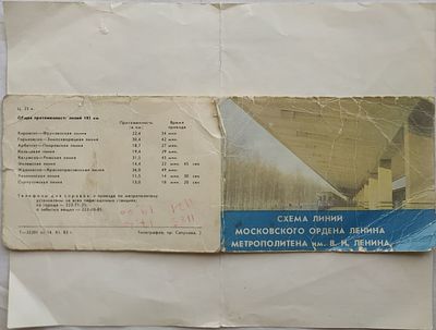 Схема линий Московского орена Ленина метрополитена им. В.И. Ленина. М., МПС СССР, 1983 г., 16х21 см.