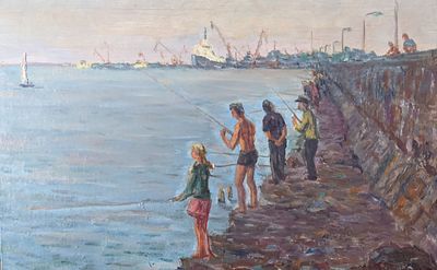 Деревянных Николай Владимирович
(г.р. 1924). Рыбаки на набережной г. Бердянска. 1968 г. Москва. 