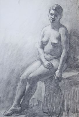 Орлов Василий Сергеевич (1910-2010). Портрет обнаженной женщины. Бумага, графитный карандаш. 