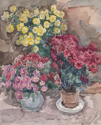 Орлов Василий Сергеевич (1910-2010).Цветы. 1970-е гг. Бумага, акварель. 40х33,5 см. Оформлено в 