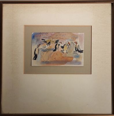 אמן לא מזוהה - ציפורים. טכניקה מעורבת על קרטון 13X9 לא נצאה חתימה