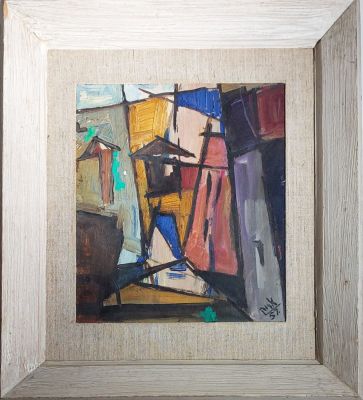 אמן לא מזוהה - קומפוזיציה. שמן על עץ 24X20 חתום