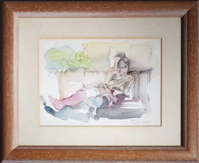 אמן לא מזוהה - דמות. אקוורל על נייר חתום יוספה