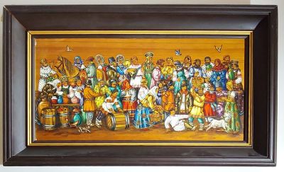 אמן לא מזוהה - שוק. טכניקה לא ידועה על עץ 58X28 חתום