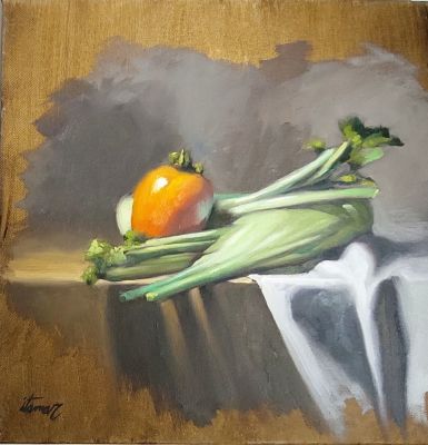 איתמר שחק - אפרסמון. שמן על בד 35X35 חתום