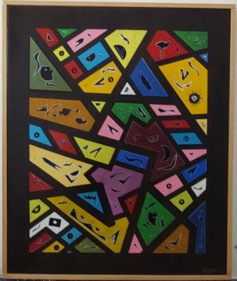 חיים מחט צייר ופסל . - צורות גיאומטריות. שמן על בד 50X60 חתום. רמת הביצוע של הציורים של חיים מחט לא 