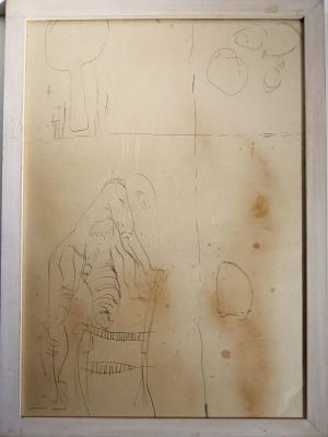 אמן לא מזוהה - ללא כותרת טכניקה מעורבת על נייר 33X48 לא נצאה חתימה .