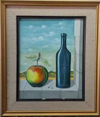 חיים מחט צייר ופסל . - תפוח בייו . שמן על בד 45X35 חתום .רמת הביצוע של הציורים של חיים מחט לא 