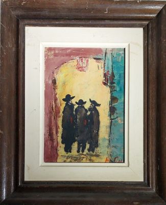 אמן לא מזוהה - רבנים . שמן על עץ 24X16 חתום