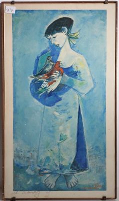 חיה שוורץ - דמות . ליטוגרפיה 55X30 חתום