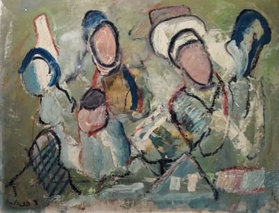 דוד הנדלר - דמויות . טכניקה מעורבת על קרטון 28X22 חתום